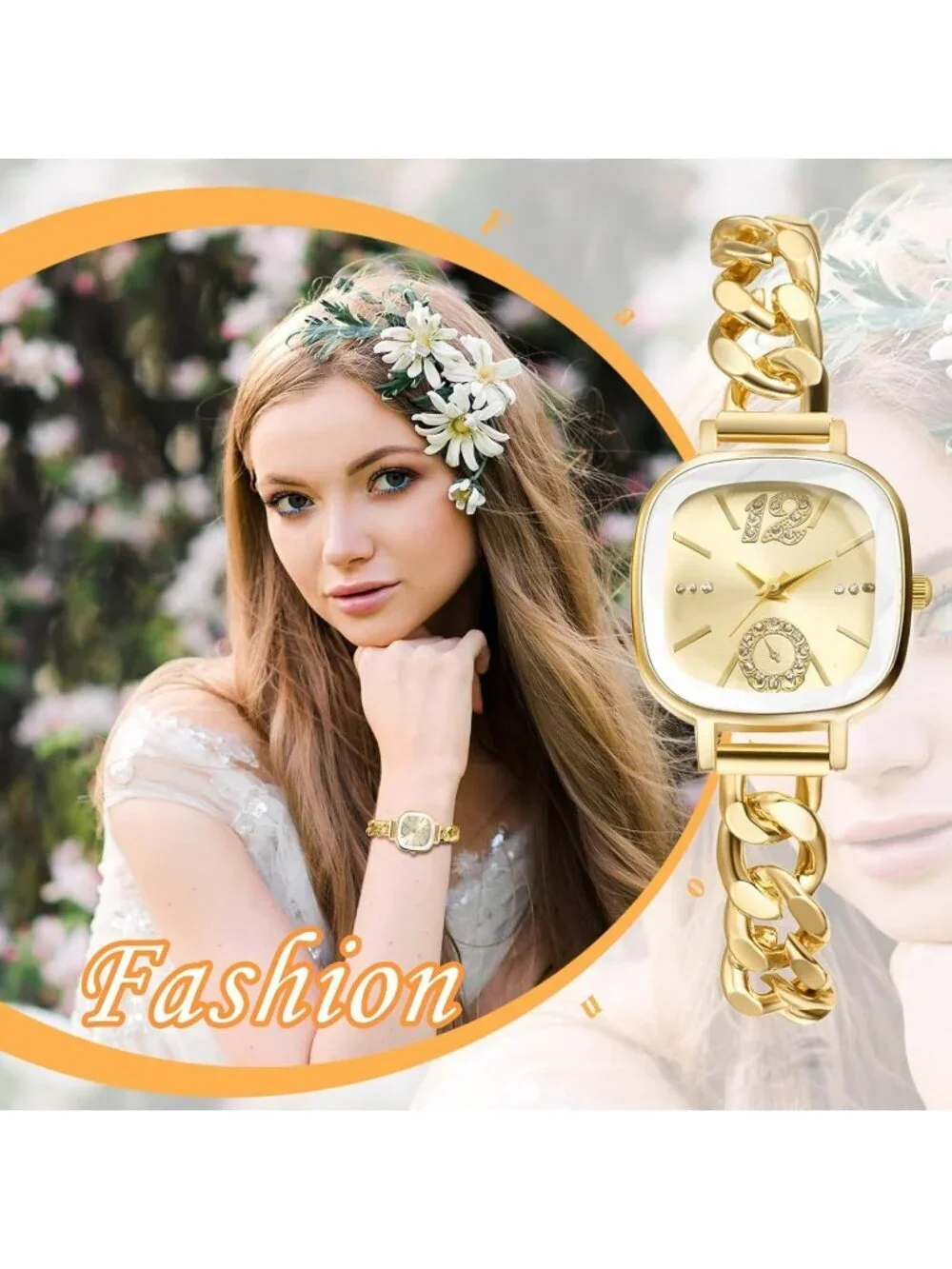Women's Gold Analog Quartz Elegant Stainless Steel Square Bracelet Wrist Watch